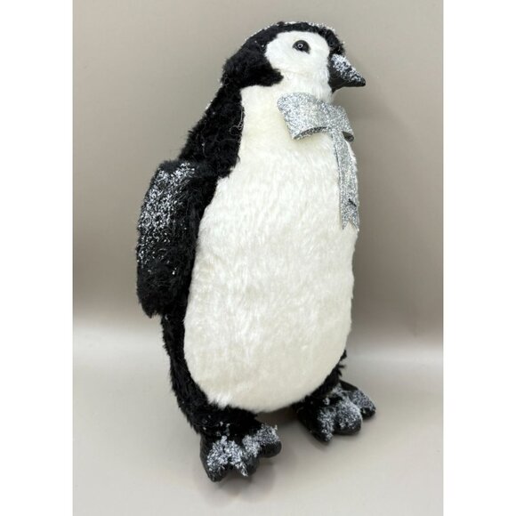 Glittery Penguin Christmas Figurine Silver Bow Tie - Picture 5 of 8